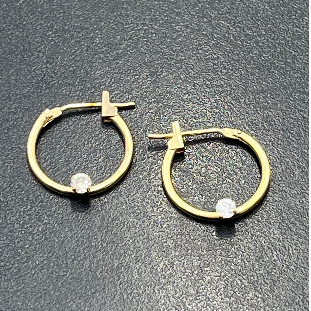 10k CI Yellow Gold Vintage Estate Small Hoop CZ Solitaire Stone .44 grams‎